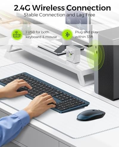 seenda Wireless Keyboard and Mouse Combo, Slim Full-Size Design