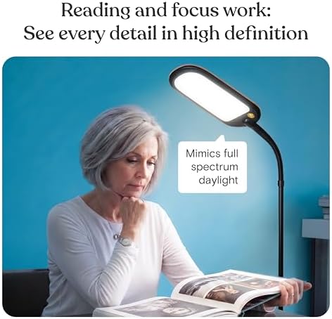 Brightech Litespan Slim LED Floor Lamp - Modern Reading Light Over Chair for Living Rooms & Offices, Tall With Adjustable Gooseneck, Crafts Work Light, Dimmable Standing for Bedroom - Wood