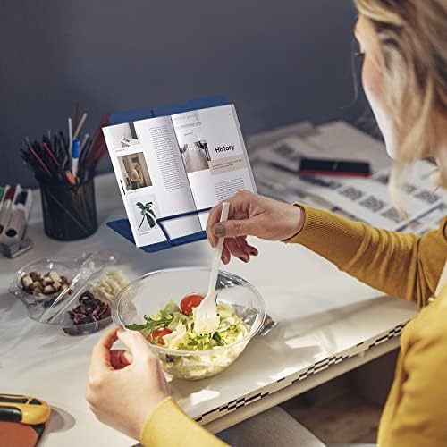 Honagu Book Stand Metal Desk Book Holder, Book Holders for Reading Hands Free, Adjustable Cookbook Documents Holder, Portable Bookstand for Music Books, Textbook, Recipe, Tablet, Ipad (Royal Blue)