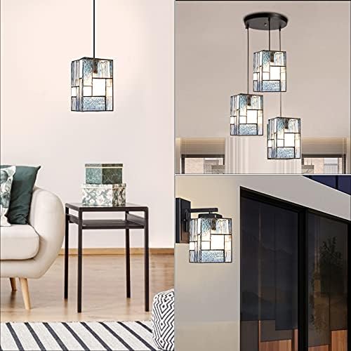 ARTZONE Tiffany Lamp Shade[W5" x H6"] Handmade Stained Glass Shade for Lampshade Replacement/Chandelier/Pendant Lighting/Wall Sconces/Table Lamp/Floor Light(Blue)