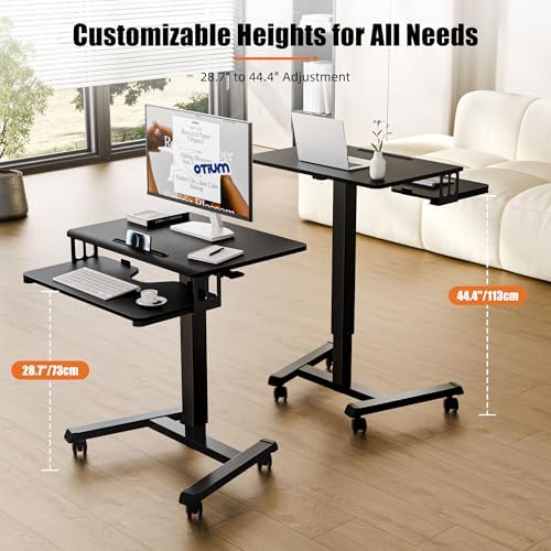 Mobile Standing Desk with Keyboard Tray, Mobile Podium, Rolling Lockable