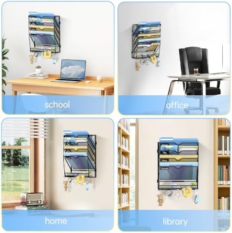 SUPEASY 5-Tier Wall File Organizer with Hooks, Wall Mounted Mail Organizer