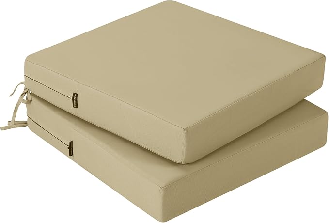 idee-home Outdoor Chair Cushions Set of 2, Waterproof Outdoor Seat Cushions for Patio Furniture, Outside Replacement Chair Pad with Ties for Lawn Deck Porch, 22 x 22