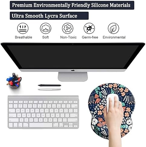 Ergonomic Wrist Support Mouse Pad, Comfortable Computer Mouse Pad with Non-Slip PU Base for Home Office Working Gaming (Creative Flowers)