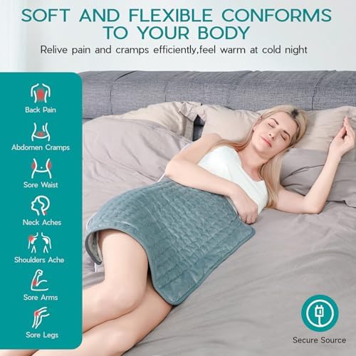 Heating Pad for Period Cramps, Electric Heating Pad for Neck & Shoulders & Back with 6 Heating & 4 Timer Setting, Christmas Gift for Women, Girl, Sister, Her(Gray, 20'' x 24'')