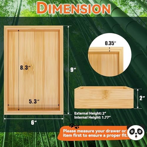Lixple Bamboo Kitchen Drawer Organizer, 2 Pack, 9" x 6" x 2"