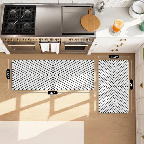 KIMODE Kitchen Mats Cushioned Anti Fatigue,Geometric Kitchen Rugs Sets of 2
