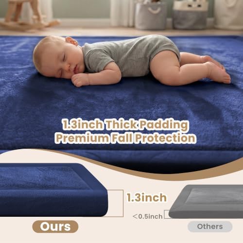 ACOMOPACK Baby Play Mat for Floor 1.3" Thick Memory Foam Play Mat 59"×71" Tummy Time Crawling with Non-slip Bottom for Living Room,Nursery,Soft Velvet Playpen Mats for Kids,Infants（Royal Blue）