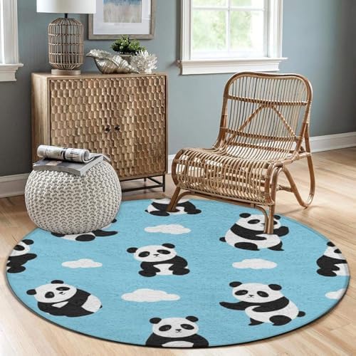 Men's Large Home Decor Mat, Soft Round Yoga Carpet, Non Slip Machine Washable Home Office Circle Rug Panda