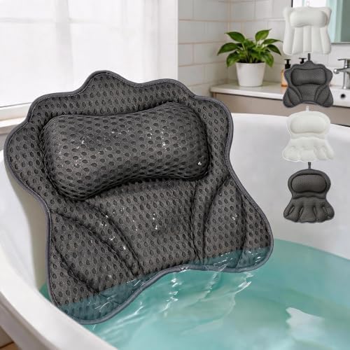 Bath Pillow for Tub,Bathtub Pillow with Thick Neck Cushion,Soft Tub Pillow for Head,Neck,Shoulder and Upper Back Support,Hot Tub and Spa,Dark Black