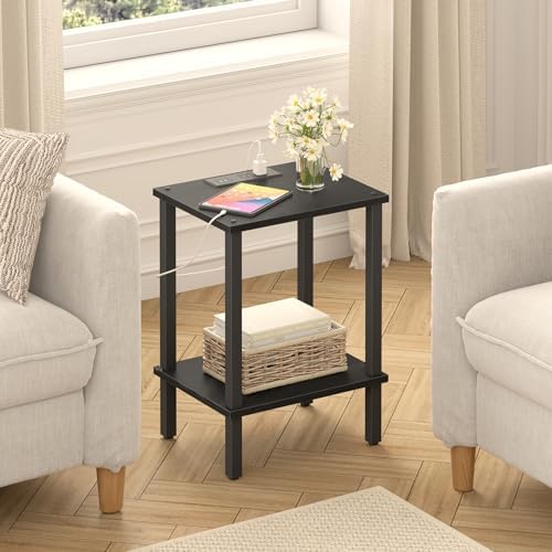 TUTOTAK End Table with Charging Station, Side Table, Nightstand