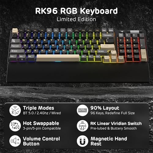 RK ROYAL KLUDGE RK96 RGB Wireless Mechanical Gaming Keyboard w/Wrist Rest