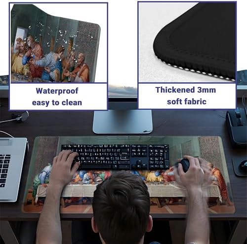 Mouse Pad with Last Supper – Religious Scenario Desk Pad – Portable Computer Mousepad – Gaming, Office, Waterproof, Non-Slip, Stitched Edges 31.5 x 11.8inches x 3mm