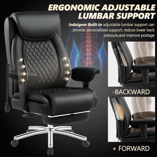 600LBS Big and Tall Office Chair,Reclining Heavy Duty Executive Desk Chair