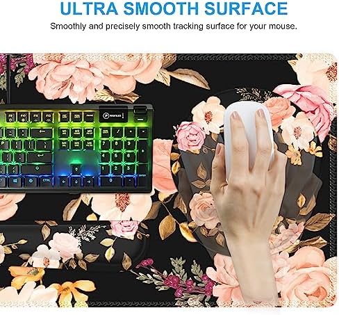 iCasso Floral 4in1 Computer Mat, 35.4"x15.7" Work Mat for Computer