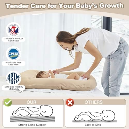 Baby Lounger Oversized 0-24 Months, Home and Travel Infant Cushion-Coffee