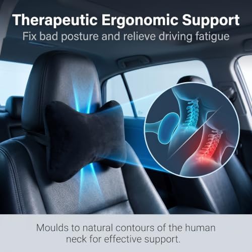 Car Neck Pillow, Memory Foam Comfortable Seat Headrest Support Cushion for All-season, Washable Removable Cotton Pillow Case, Interior Accessory for Car & Home & Office Chairs (Black)