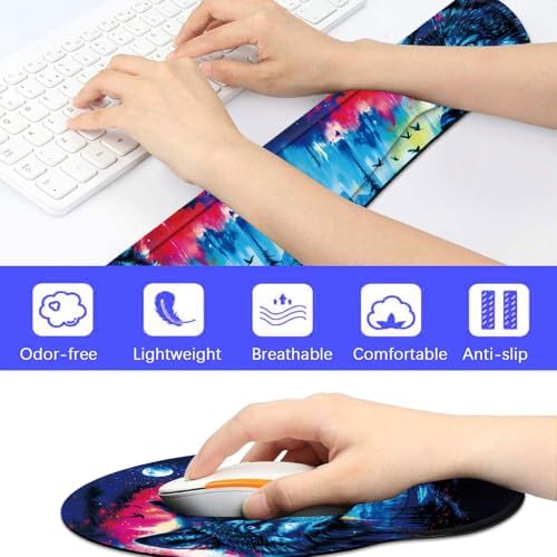 Keyboard Wrist Rest and Mouse Pad Wrist Support Set with Coaster,Comfortable for Easy Typing,Pain Relief,Memory Foam Keyboard Pad Set for Laptop Mac,Forest Wolf