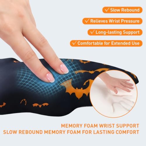 Gaming Mouse Pad XXL with Ergonomic Wrist Support Set, Bat-Themed Desk Mat&Keyboard Wrist Rest&Mouse Pad Wrist Support, Non-Slip Base Pad Set for Home, Office, PC & Laptop（bat Groups）