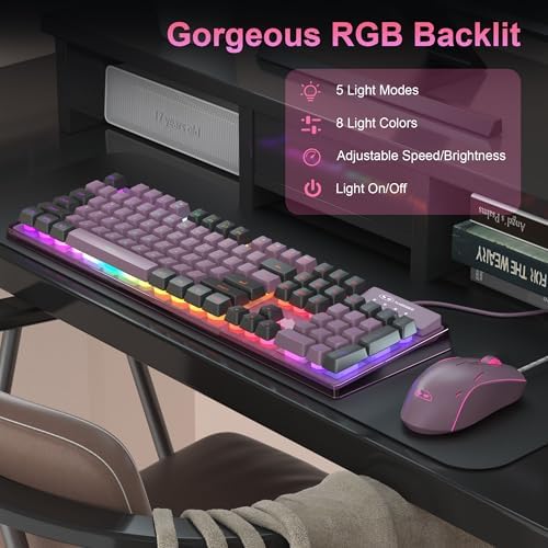 Gaming Keyboard and Mouse Combo, K1 RGB LED Backlit Keyboard with 104 Key Computer PC Gaming Keyboard for PC/Laptop (Blackcurrant)