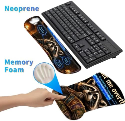 3-in-1 Ergonomic Memory Foam Keyboard Wrist Rest Pad Set, Raccoon