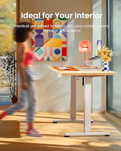 ErGear Height Adjustable Electric Standing Desk, 40 x 24 Inches Sit Stand up Desk, Memory Computer Home Office Desk, Light Vintage Brown