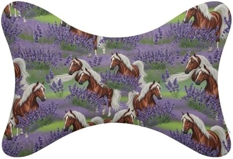 2 Pack Memory Foam Car Neck Pillow Lavender Flowers Horse Headrest Cushion Adjustable Strap for Neck Pain Relief