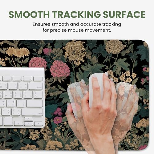 Aesthetic Desk Mat, Cute Vintage Garden Desk Pad Protector for Work & Decor, 35.4" x 15.7", Pretty Non-Slip Extended Mouse Pad for Office or Home