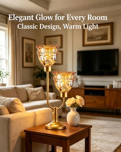 Lightdot Vintage Nightstand Lamps Set of 2 Dimmable Amber Glass Table Lamp