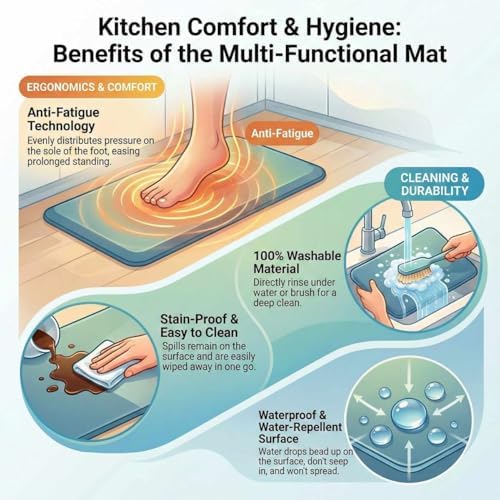 Hauteloom Kitchen Mat - Cushioned Anti Fatigue Rug - Waterproof, Non Slip - Standing and Comfort Desk/Floor Mats for House Sink Office - Grey - 20" x 32"
