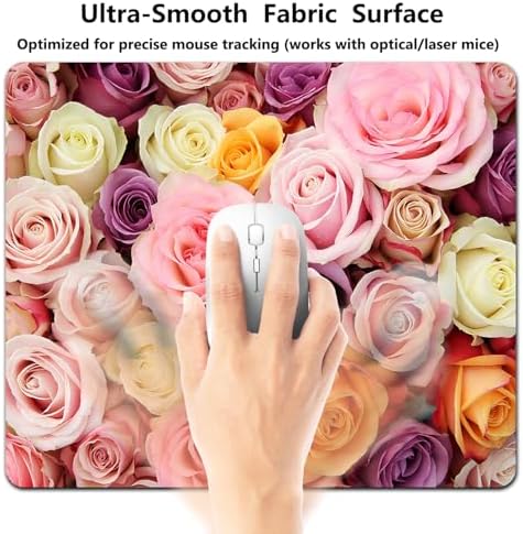 9.5x7.9 Inch Office/Gaming Mouse Pad, Romantic Colorful Roses Floral Bouquet Elegant Rainbow Blooming Flowers, Cute Anti-Slip Mat for Desk Decor