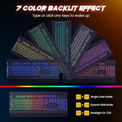 Wireless Gaming Keyboard and Mouse Combo, Metal Panel Light Up 3200DPI Mice