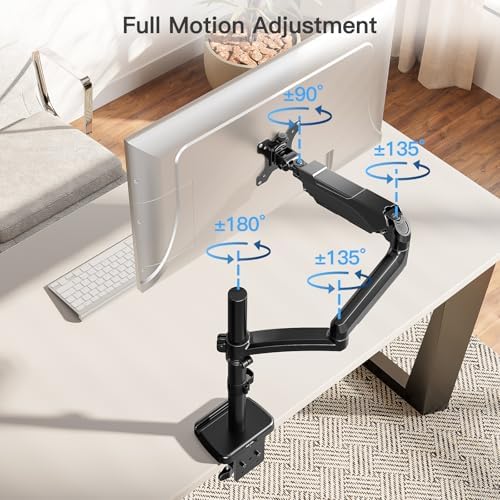 MOUNTUP 27 inch Extra Long Monitor Arm, Single Desk Mount for 22-32 inch, Tall Monitor Stand Holds 4.4-19.8lbs, Height Adjustable Monitors Stand for Desk with C-Clamp/Grommet Base, Black