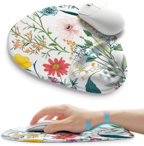 Palm-Rest and Wrist-Hugging Mouse Pad Wrist Rest, Ergonomic Wrist Support with Curve Fitting Cushioned Memory Foam for Carpal Tunnel Pain Relief, 9.9 x 8.3 Inch, Blossoms