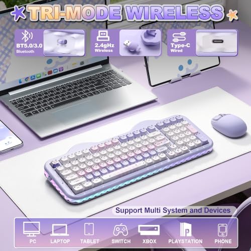 YUNZII C98 Cute Wireless Mechanical Keyboard(Purple Mao, Candy Switch)