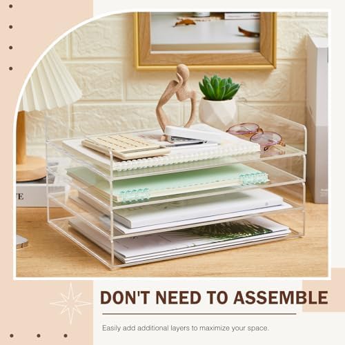 Harloon 4 Tier Paper Organizer Letter Tray Acrylic Desk File Organizer