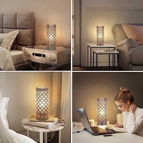 Crystal Table Lamp, 3 Way Touch Control Dimmable Bedside Nightstand Lamp