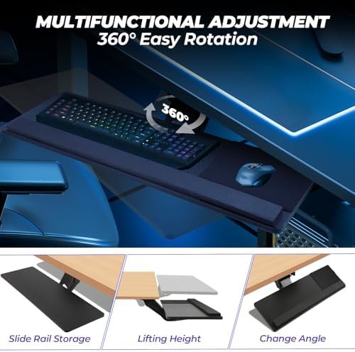 FAHKNS Ergonomic Keyboard Tray Under Desk, Large Size Keypad Tray Holder