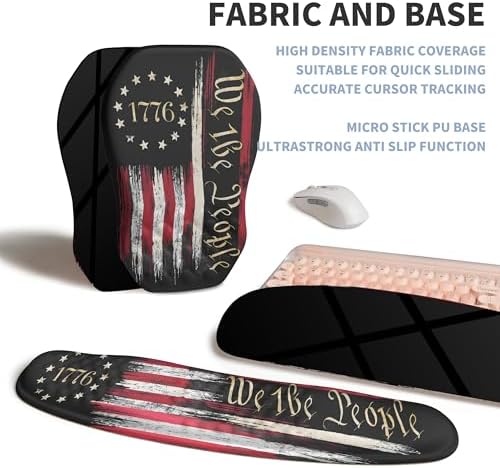 2-in-1 Ergonomic Set, Wave Keyboard Wrist Rest and Massage Slope Mouse Pad Wrist Support, Rebound Memory Foam for Relieve Carpal Tunnel Syndrome and Wrist Pain (Flag)