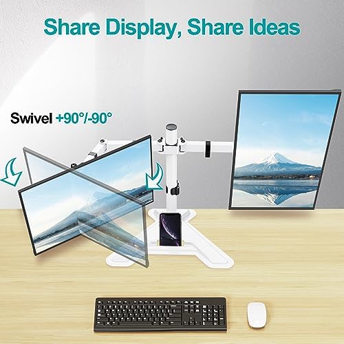 MOUNT PRO Dual Monitor Stand, Free-Standing Full Motion Monitor Desk Mount Fits 2 Screens up to 27 inches,17.6lbs with Height Adjustable, Swivel, Tilt, Rotation, VESA 75x75 100x100,White