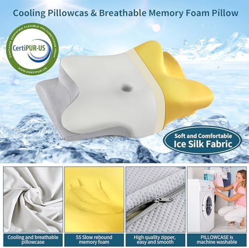 Cervical Neck Pillow for Pain Relief - Ergonomic Pillow Side Sleeper Pillow for Sleeping, Orthopedic Bed Pillow Neck Support Pillow, Contour Memory Foam Pillows for Side Back Stomach Sleepers (Grey)