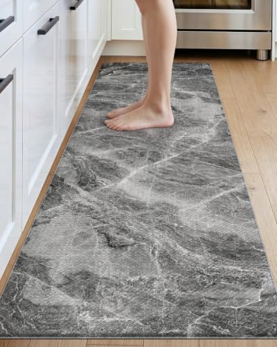 DEXI Kitchen Floor Mats Cushioned Anti Fatigue, 23x107 Dark Grey Marble