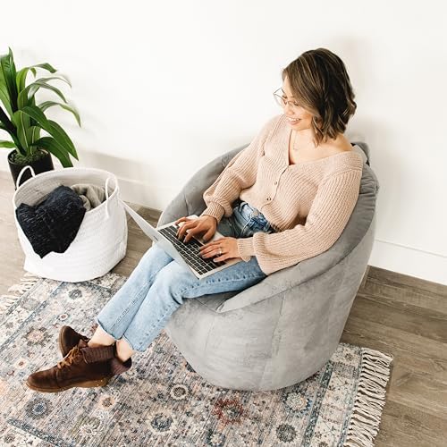 Big Joe Milano Bean Bag Chair for Kids, Teens, Adults, Gray Plush, Ultra-Soft Polyester, Lightweight Seat for Reading Nook and Gaming, 2.5 foot Refillable