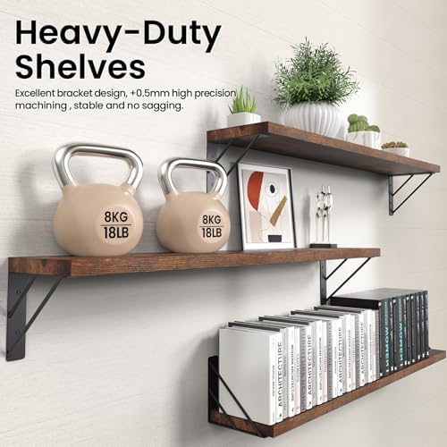 BAYKA 36" Long Wall Mounted Floating Shelves (Rustic Brown, Set of 3, 36")