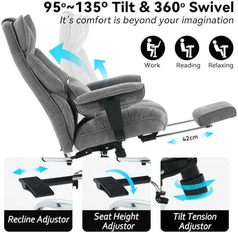 Efomao Big and Tall Fabric Executive Office Chair,Grey