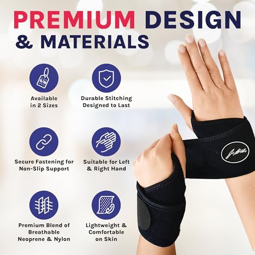 Doctor Developed Wrist Brace, Wrist Wraps for Carpal Tunnel Arthritis, Tendonitis, Hand Support, Ideal for Fitness, Weightlifting - Handbook Included (Wrist Brace - Large)