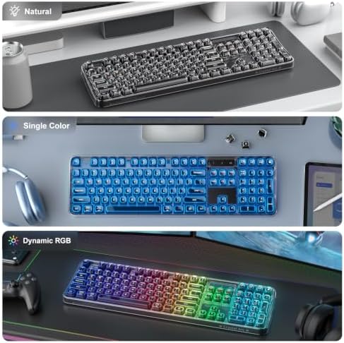 MOFII Clear Curved Ergonomic Wireless Keyboard, Tri-Mode BT5.0/2.4G/USB-C