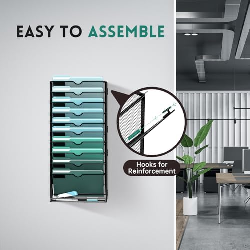 11-Tier Wall File Organizer, Hanging File Holder, Wall Mounted Mail Sorter