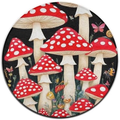 Large Home Decor Mat, Soft Round Yoga Carpet, Non Slip Machine Washable Home Office Circle Rug Wild Mushrooms