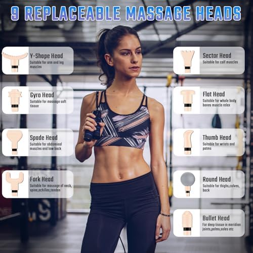 cotsoco Massage Gun Deep Tissue, Muscle Massage Gun with 9 Attachment Heads, 20 Speeds & Silent Brushless Motor for Pain Relief, Handheld Percussion Back Massager Gun (Pink)